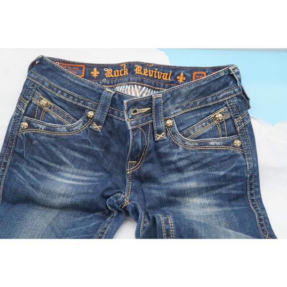 Rock Revival Womens Gwen Easy Boot Jeans Low Rise Flap Pocket 28x28 Dark Wash - Picture 5 of 6